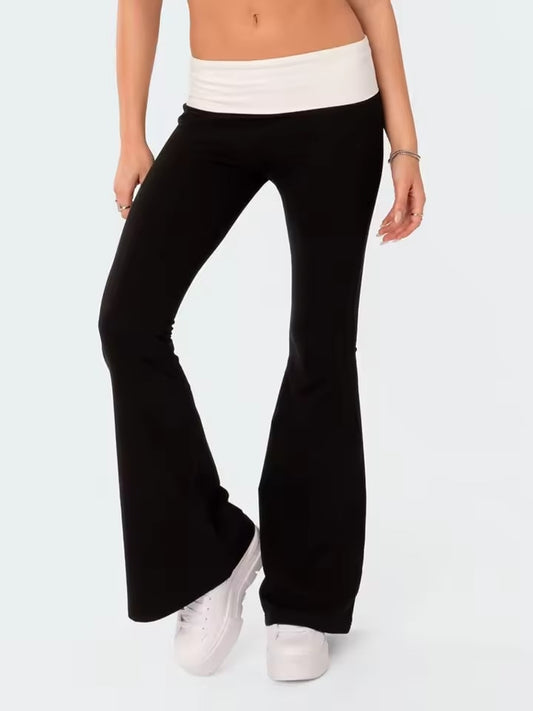 Women Fashion Flared Pants Casual Contrast Color Creativity Elastic Waist Bell Bottoms Bootcut Trousers Y2K 2024 New Streetwear