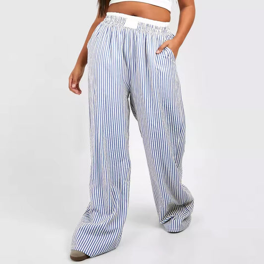 Y2K Striped Wide Leg Lounge Pants Women Pinstripe Loose Fit High Waist Pajama Bottoms Gingham Going Out Pants Streetwear
