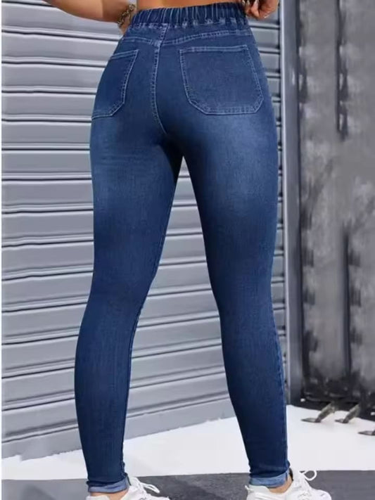Women's denim trousers, new style for spring and autumn, with elastic waist, loose and casual, high-waisted, slimming, versatile